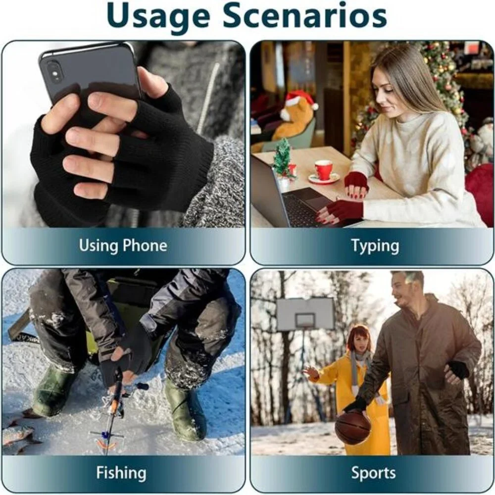 4 Pairs Fingerless Gloves for Women Men, Winter Knitted Half Finger - Picture 3 of 7
